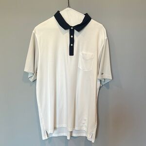 Nike Men's White Polo Shirt with Grey Sleeves and Navy Collar Size XL